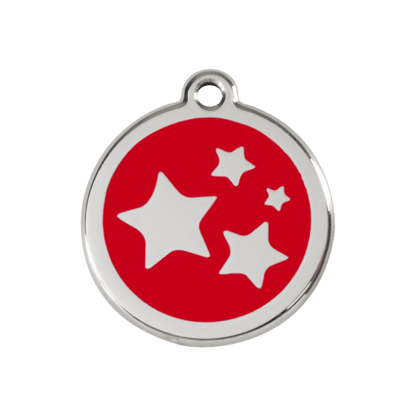 Vue avant - Médaille personnalisée pour chien Red Dingo Émail et acier inoxydable - Motif étoile rouge - Taille M