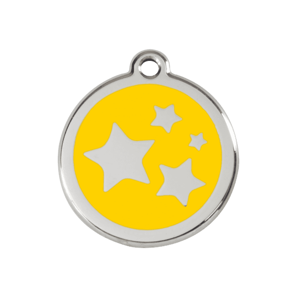 Vue avant - Médaille personnalisée pour chien/chat Red Dingo Émail/Acier Jaune 30mm - Motif Étoile - Taille M