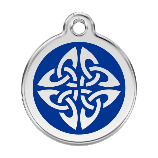 Vue avant - Médaille personnalisée pour chien Red Dingo Émail et acier inoxydable - Flèches tribales - Bleu foncé - Taille L