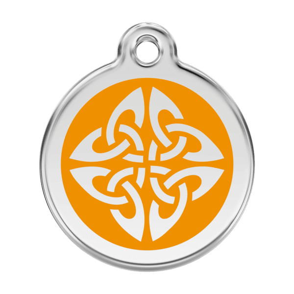 Vue avant - Médaille personnalisée pour chien Red Dingo Émail et acier inoxydable - Flèches tribales - Orange - Taille L