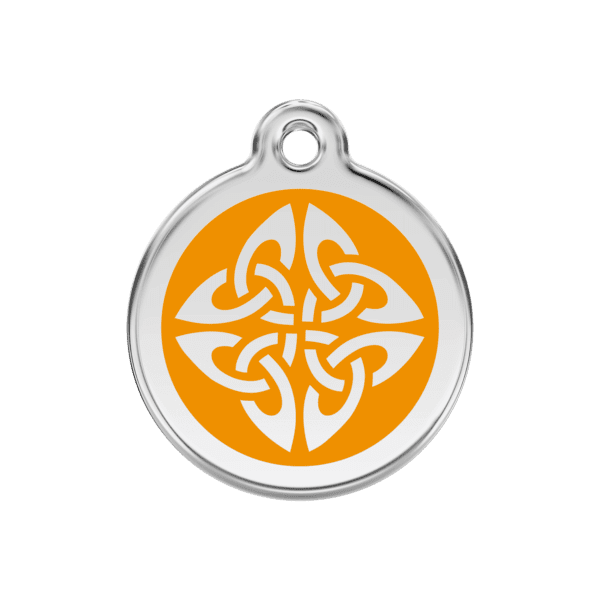 Vue avant - Médaille personnalisée pour chien Red Dingo Émail et acier inoxydable - Flèches tribales - Orange - Taille M