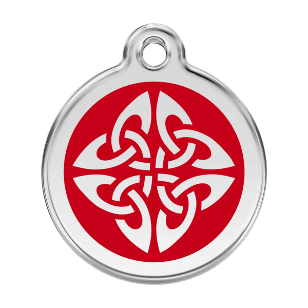 Vue avant - Médaille personnalisée pour chien Red Dingo Émail et acier inoxydable Flèches tribales Rouge 38.00mm