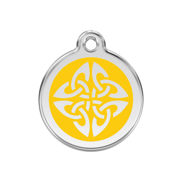 Vue avant - Médaille personnalisée pour chien/chat Red Dingo Émail/Acier Jaune 30mm - Fl?ches tribales