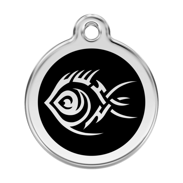 Vue avant - Médaille personnalisée pour chien Red Dingo Poisson tribal noir - Taille L