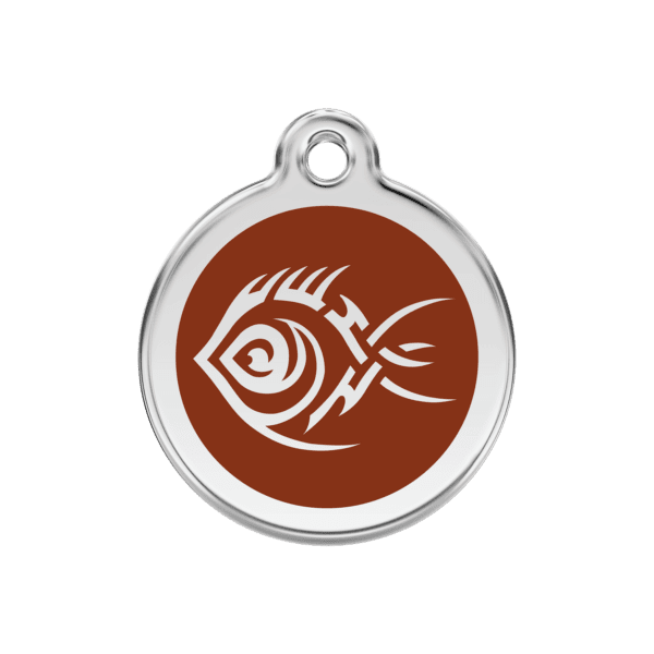 Vue avant - Médaille personnalisée pour chien Red Dingo Poisson Tribal Brun M 30.00mm - En émail et acier inoxydable