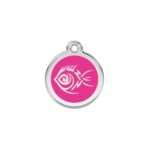 Vue avant - Médaille personnalisée pour chien/chat Red Dingo Émail/Acier inoxydable Poisson tribal Rose vif S 20.00 7G