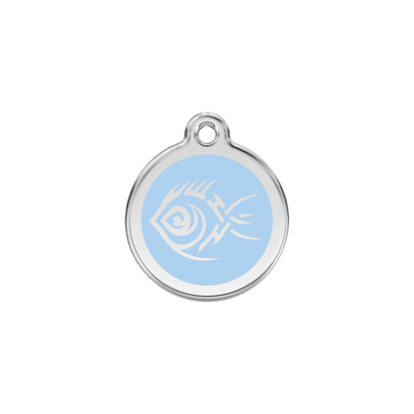 Vue avant - Médaille personnalisée pour chien/chat Red Dingo - Poisson tribal - Bleu clair - Taille S