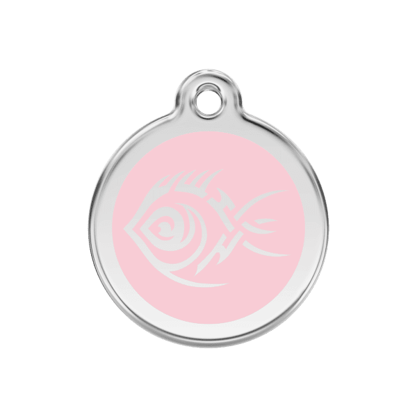 Vue avant - Médaille personnalisée pour chien Red Dingo Émail et acier inoxydable Poisson tribal Rose 30.00mm