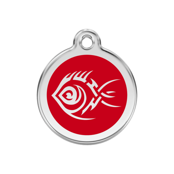 Vue avant - Médaille personnalisée pour chien Red Dingo Émail et acier inoxydable Poisson tribal Rouge 30.00mm