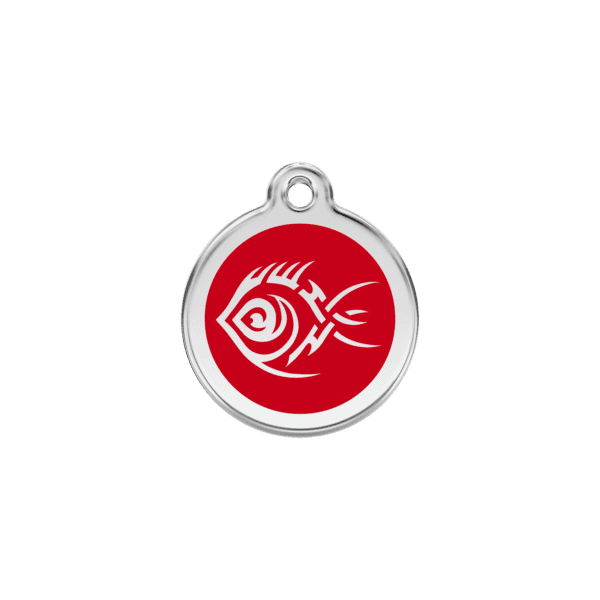 Vue avant - Médaille personnalisée pour chien/chat Red Dingo Émail/Acier inoxydable Poisson tribal Rouge S 20.00mm