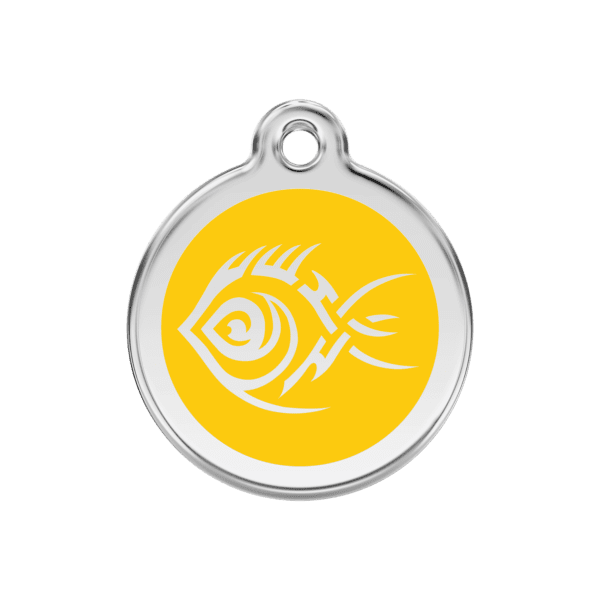 Vue avant - Médaille personnalisée pour chien Red Dingo Poisson tribal Jaune - Taille M