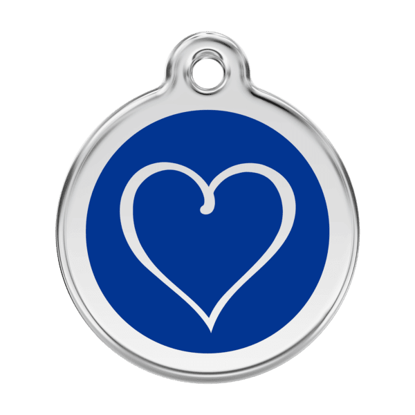 Vue avant - Médaille personnalisée pour chien Red Dingo Coeur Tribal Bleu foncé - Taille L