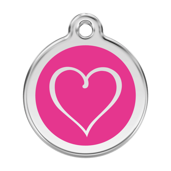 Vue avant - Médaille personnalisée pour chien Red Dingo Émail et acier inoxydable - Coeur Tribal - Rose vif - Taille L