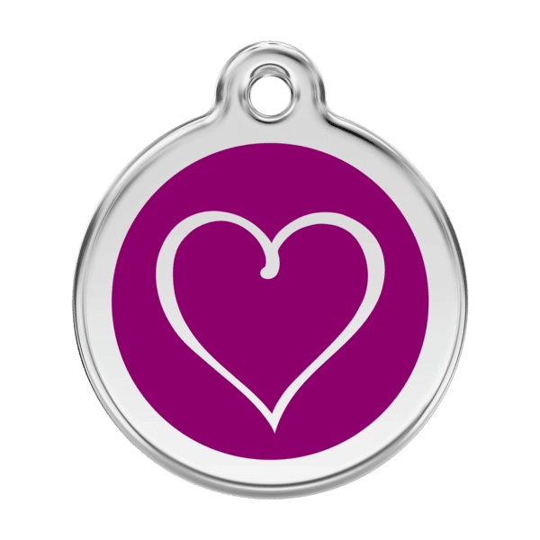 Vue avant - Médaille personnalisée pour chien - Red Dingo Coeur Tribal Violet - Taille L