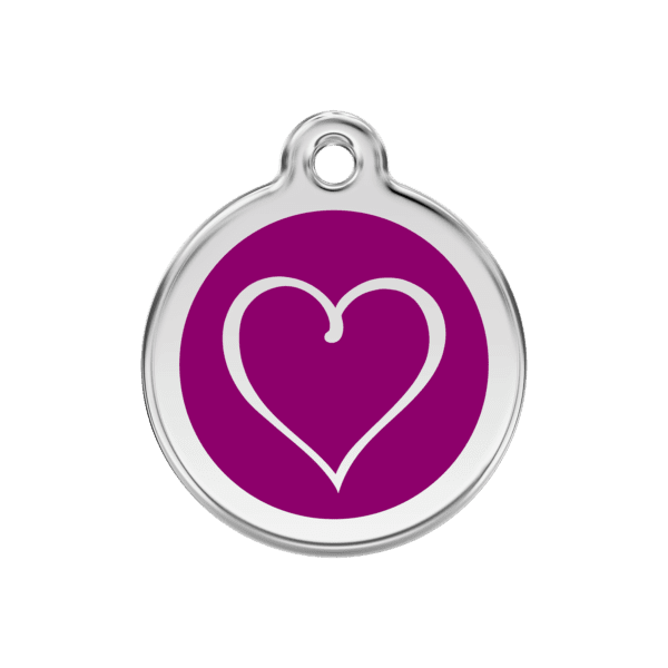 Vue avant - Médaille personnalisée pour chien/chat Red Dingo cœur tribal violet 30mm - Enamel et acier inoxydable