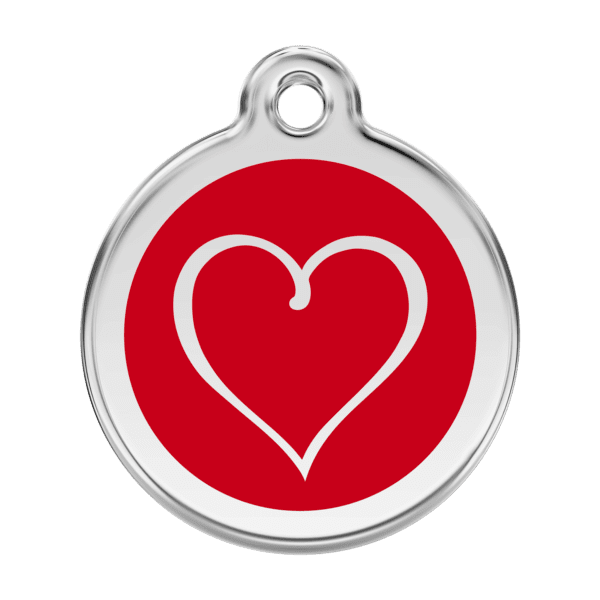 Vue avant - Médaille personnalisable Red Dingo Coeur Tribal Rouge - Taille L - pour chien - Réf : 01-TH-RE-LG