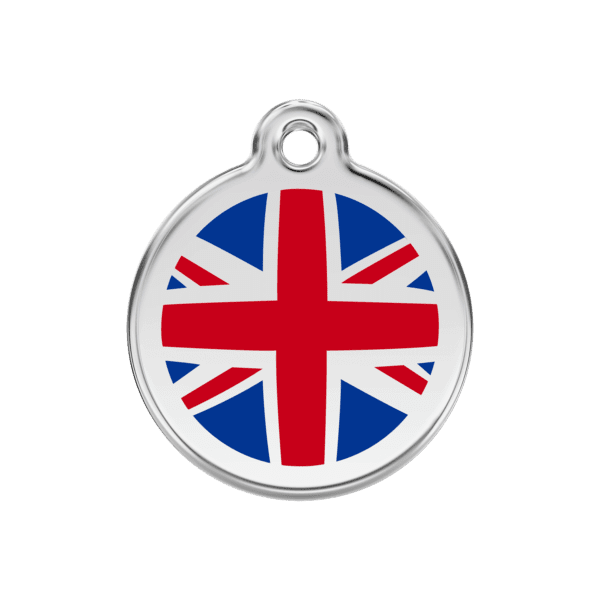 Vue avant - "Médaille personnalisée pour chien Red Dingo Émail et acier inoxydable Drapeau britannique Bleu foncé 30.00mm"