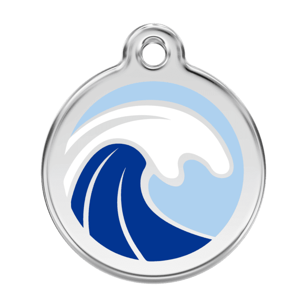 Vue avant - Médaille personnalisée pour chien en émail et acier inoxydable - Motif Vague - Bleu clair - Taille L - Red Dingo