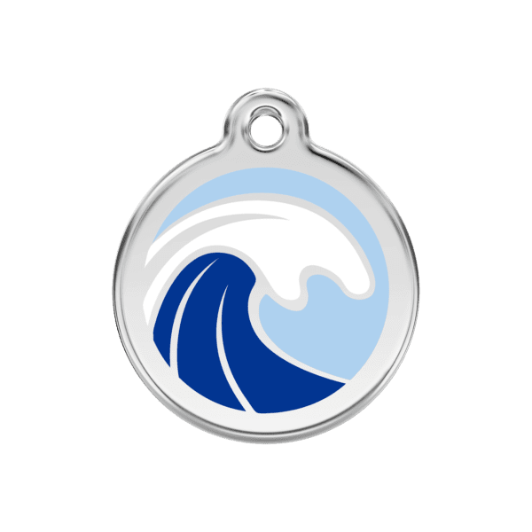 Vue avant - Médaille personnalisée pour chien Red Dingo Émail et acier inoxydable Vague Bleu clair M - 30.00mm - 16.1 G