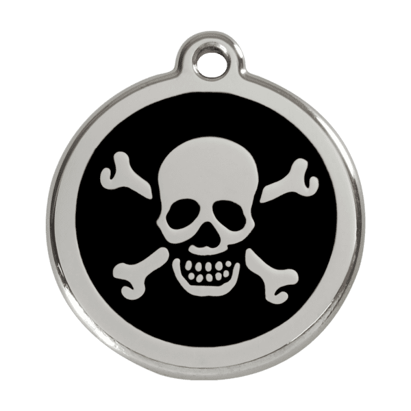 Vue avant - Médaille personnalisée pour chien Red Dingo Émail et acier inoxydable Tête de mort Noir L 38.00mm 24.7G