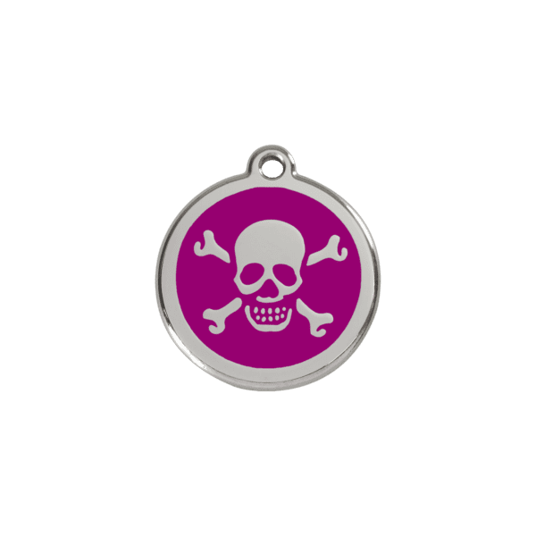 Vue avant - Médaille personnalisée pour chat en émail et acier inoxydable - Violet 20mm - Red Dingo