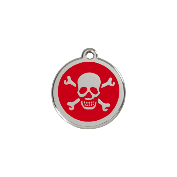 Vue avant - Médaille personnalisée Red Dingo Émail/Acier inoxydable - Tête de mort - Rouge - Taille S