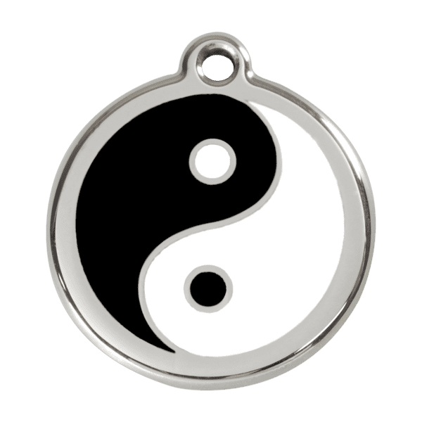 Vue avant - Médaille personnalisable pour chien Red Dingo Émail et acier inoxydable Ying et Yang Noir 38.00mm