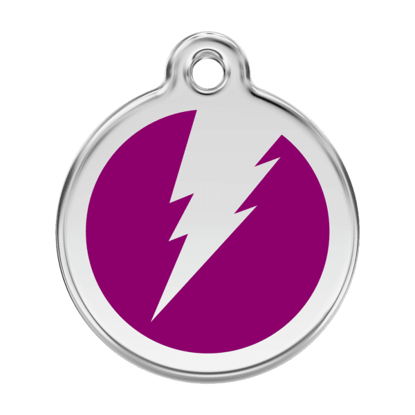 Vue avant - Médaille personnalisable pour chien Red Dingo Émail et acier inoxydable Violet Clair - Taille L