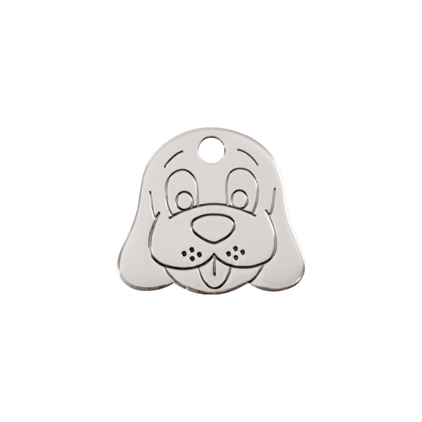 Vue avant - Médaille personnalisée Red Dingo pour chien ou chat - Plat acier inoxydable - Tête de chien - Taille S