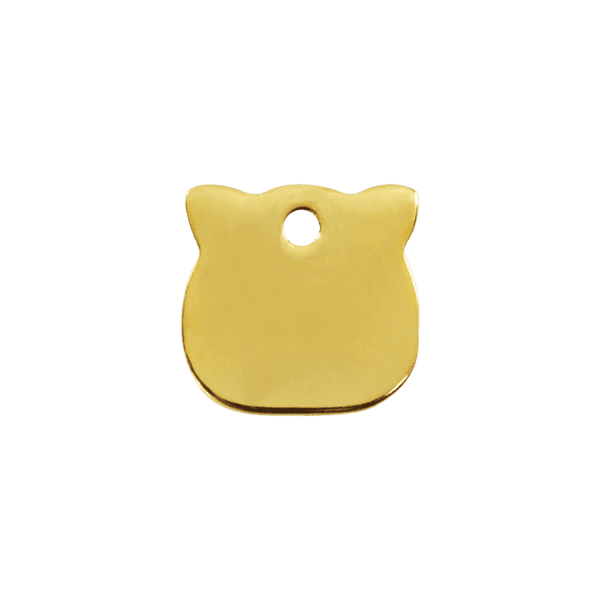 Vue avant - Médaille personnalisable pour chat Red Dingo Laiton plat tête de chat - Taille S - 03-CH-ZZ-SM