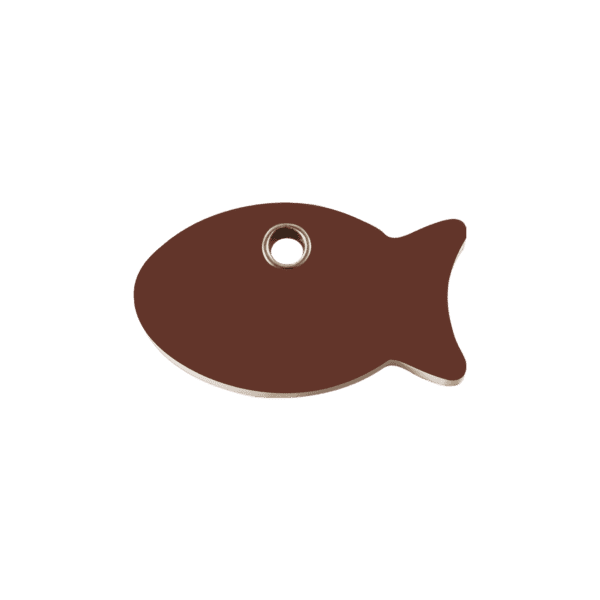 Vue avant - Médaille personnalisée pour chat Red Dingo Plastique plat Poisson Brun - Taille S