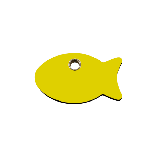 Vue avant - Médaille personnalisée pour chien/chat Red Dingo Plastique plat Poisson Jaune Taille S