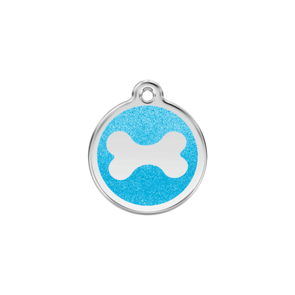 Vue avant - Médaille personnalisable Red Dingo Émail pailleté Aqua 20.00mm pour chien/chat