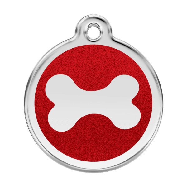 Vue avant - Médaille personnalisable émail pailleté rouge pour chien - Red Dingo 0X-BN-RE-LG