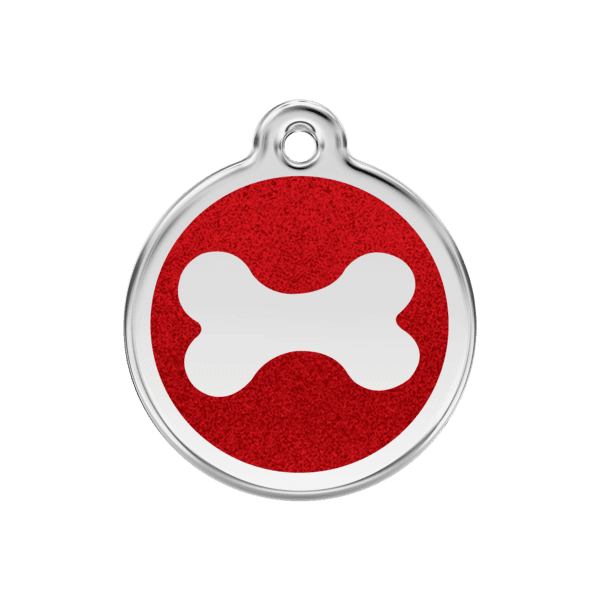 Vue avant - Médaille personnalisée pour chien Red Dingo Émail Pailleté Os Rouge - Taille M