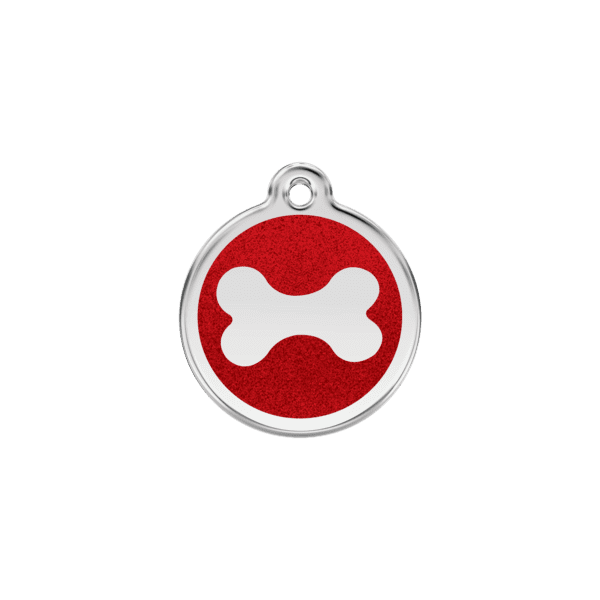 Vue avant - Médaille personnalisable Red Dingo Émail pailleté Os scintillant - Rouge - Taille S