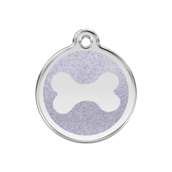 Vue avant - Médaille personnalisable Red Dingo Émail pailleté argent 30.00mm pour chien ou chat