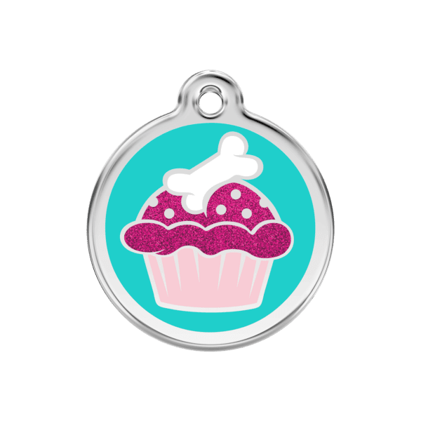 Vue avant - Médaille personnalisable Red Dingo Émail pailleté Cupcake Aqua - Taille M