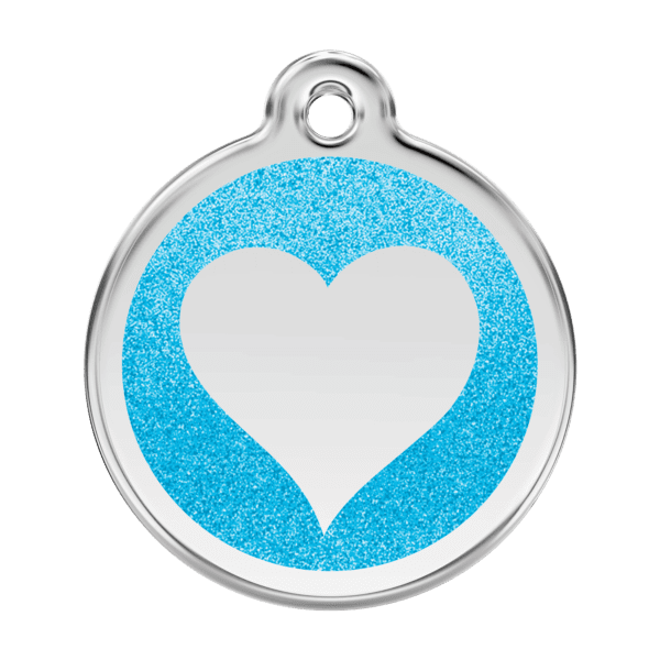 Vue avant - Médaille personnalisée Red Dingo Émail pailleté coeur Aqua 38.00mm