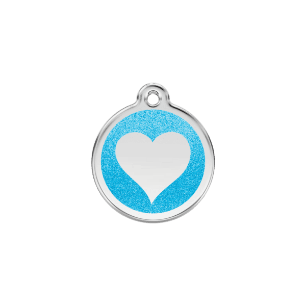 Vue avant - Médaille personnalisée Red Dingo Émail pailleté Aqua - Taille S pour chien/chat