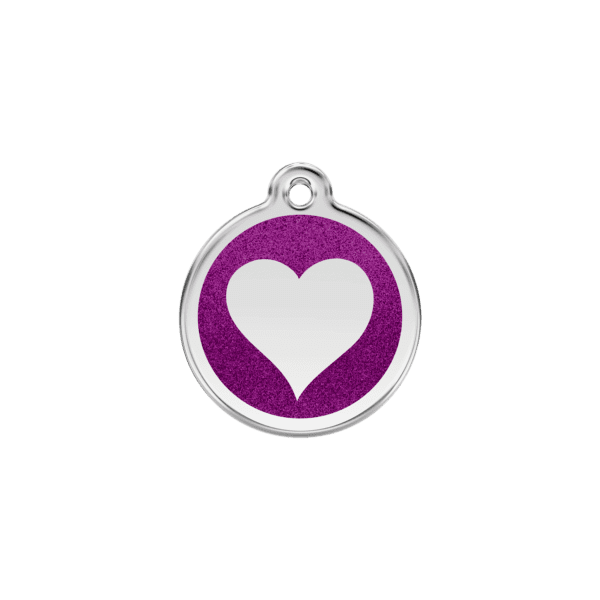 Vue avant - Médaille personnalisable Red Dingo Émail pailleté violet - Taille S pour chien/chat