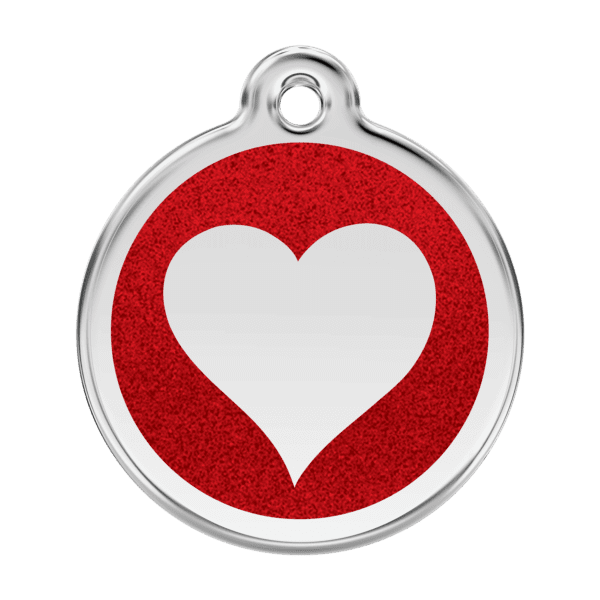 Vue avant - Médaille personnalisée pour chien Red Dingo Émail pailleté cœur rouge 38mm