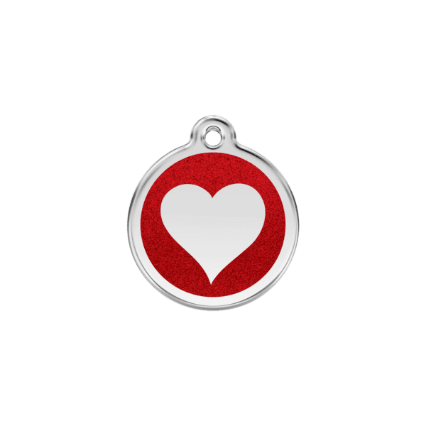 Vue avant - Médaille personnalisée Red Dingo Émail pailleté coeur rouge - Taille S pour chat ou chien