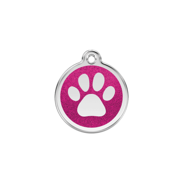 Vue avant - Médaille personnalisée émail pailleté rose vif pour chat - Red Dingo 0X-PP-HP-SM