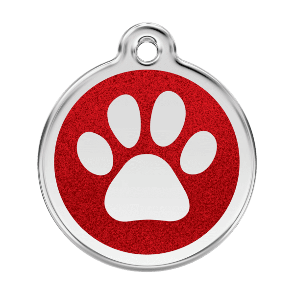 Vue avant - Médaille personnalisée Red Dingo Émail pailleté rouge - Taille L pour chien - Réf : 0X-PP-RE-LG