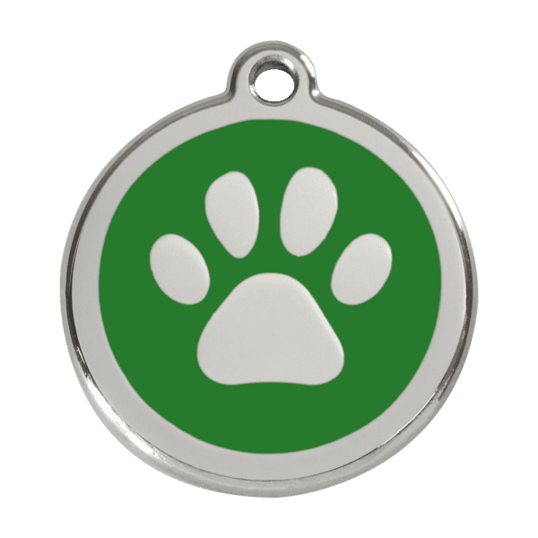 Vue avant - Médaille personnalisée pour chien - Empreinte de patte vert 38mm - Red Dingo