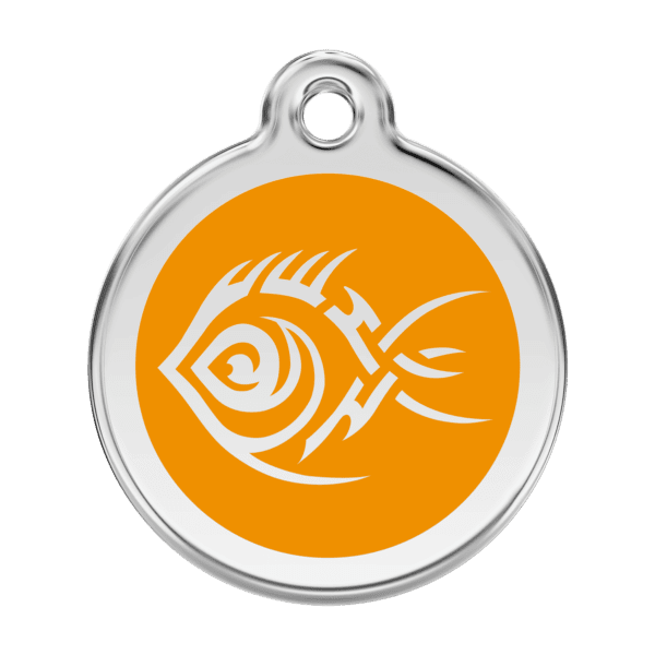 Vue avant - Médaille personnalisée pour chien Red Dingo Poisson tribal Orange - Taille L